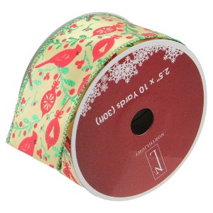 Northlight Mustard Yellow and Red Cardinals Wired Christmas Craft Ribbon 2.5" x 10 Yards - 1 of 3