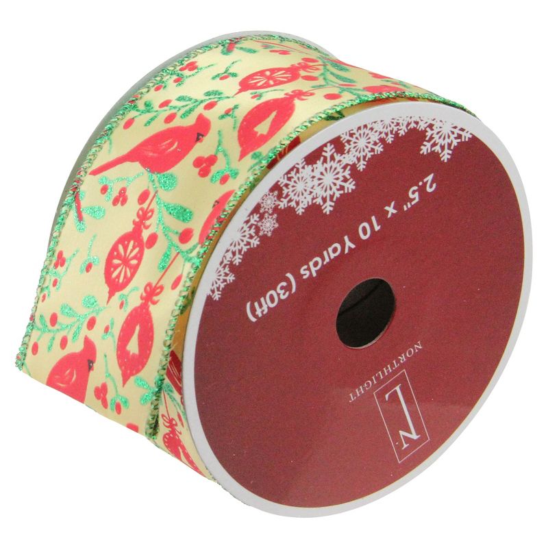 Northlight Mustard Yellow and Red Cardinals Wired Christmas Craft Ribbon 2.5" x 10 Yards, 1 of 4