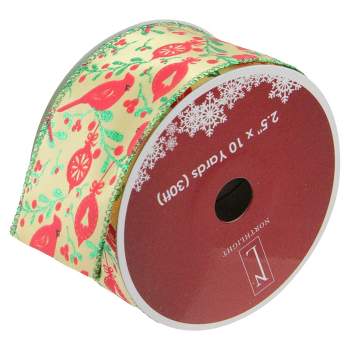 Northlight Mustard Yellow and Red Cardinals Wired Christmas Craft Ribbon 2.5" x 10 Yards