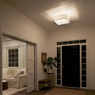Transitional 18" Satin Etched Glass Semi-Flush Ceiling Light in Black