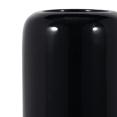 Black Grooved Ceramic Table Vase, 18-inch