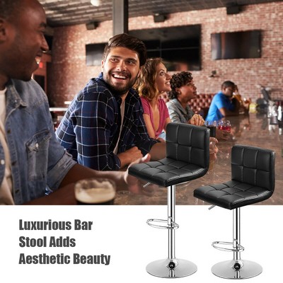 Set of 2 Black Adjustable Swivel PU Leather Bar Stools