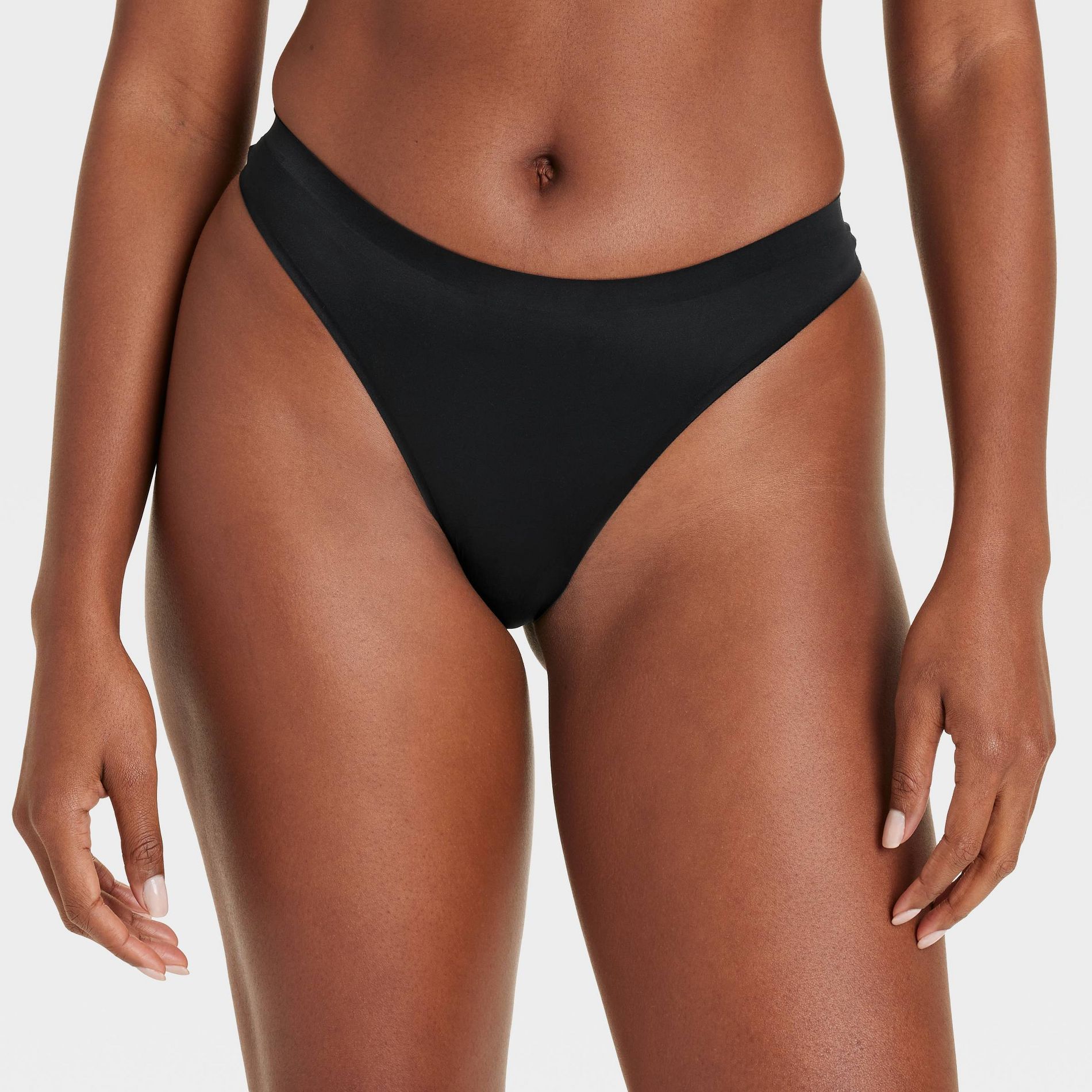 Women's Luxury Collection Brushed Micro No Show Thong Underwear - Auden™ Black M: Midweight Knit Jersey, Low Rise, Cotton Gusset