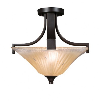 Toltec Lighting Apollo 2 - Light Flush Mount in  Dark Granite with 14" Square Amber Crystal  Shade