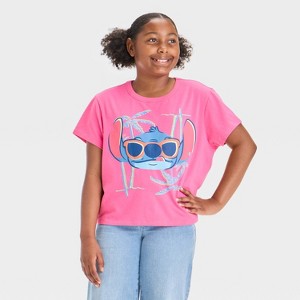 Girls' Juniors Lilo & Stitch Island Time Baby T-Shirt - Pink - 1 of 4