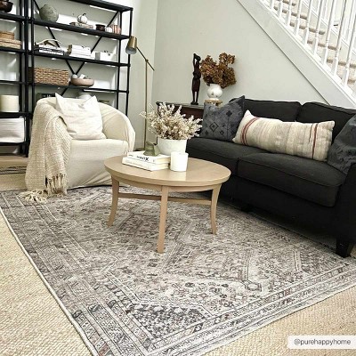 Barny Ivory and Slate Blue Washable Polyester Rectangle Area Rug