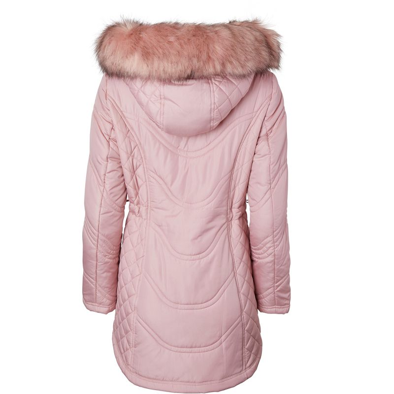 Sportoli Jackets for Women Quilted Down Alternative Longer Winter Coat with Fur Trim Hood, 3 of 6