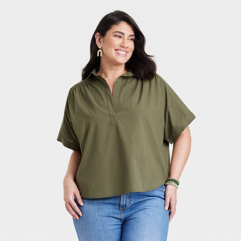 Women's Short Sleeve Pullover Blouse - Universal Thread™ Olive Green XXL