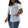 Agnes Orinda Women's Plus Size Button-Down Flat Lepel Denim Sleeveless Raw Hem Vests - 2 of 4