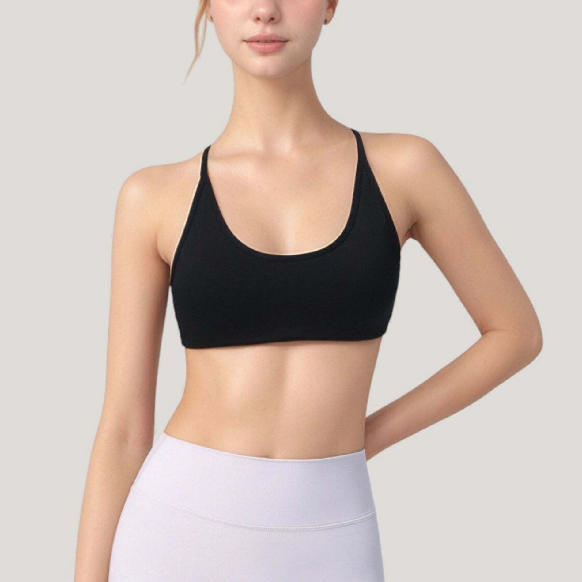 Anna-Kaci Active Women's Scoop Neck Sports Bra with Thin Adjustable Straps and Smooth Seamless Design