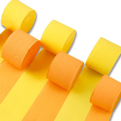 PartyWoo Crepe Paper Streamers Yellow Pastel Orange 6 Rolls 492 ft 1.8 Inch x 82 Ft Roll