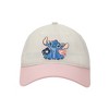 Disney Stitch Embroidered Character & Flowers Women's White & Pink Unstructured Baseball Cap - 2 of 4