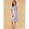 Allegra K Women's Cottagecore Floral Square Neck Puff Sleeves Summer Midi Smocked Dress - 2 of 4