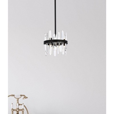 Modern Black Crystal Round Pendant Light with Clear Prisms