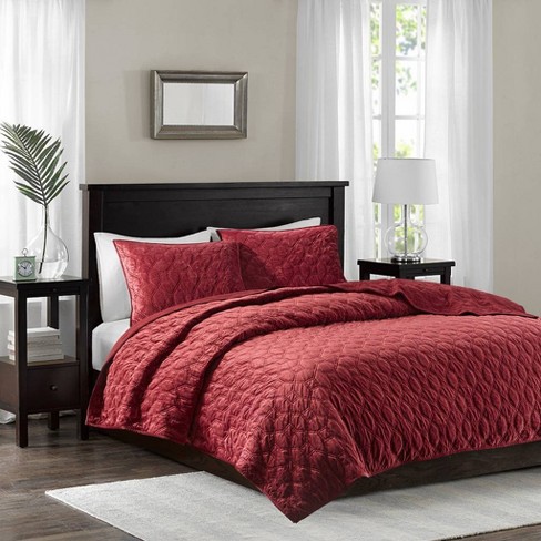 Full Queen 3pc Mercer Faux Velvet Coverlet Set Red Target