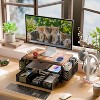 Simple Trending 2 Tier Monitor Stand Riser, Wood Computer Desk Organizer with Drawer and Pen Holder for Laptop Office, iMac, Brown - 3 of 4