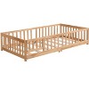 NicBex Twin Size Wood Montessori Bed with Safety Guardrails,Floor Bed Frame with Door,Modern Toddler Bed for Bedroom,Natural - 2 of 4