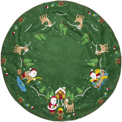Lodge Santa Green Felt Christmas Tree Skirt Kit