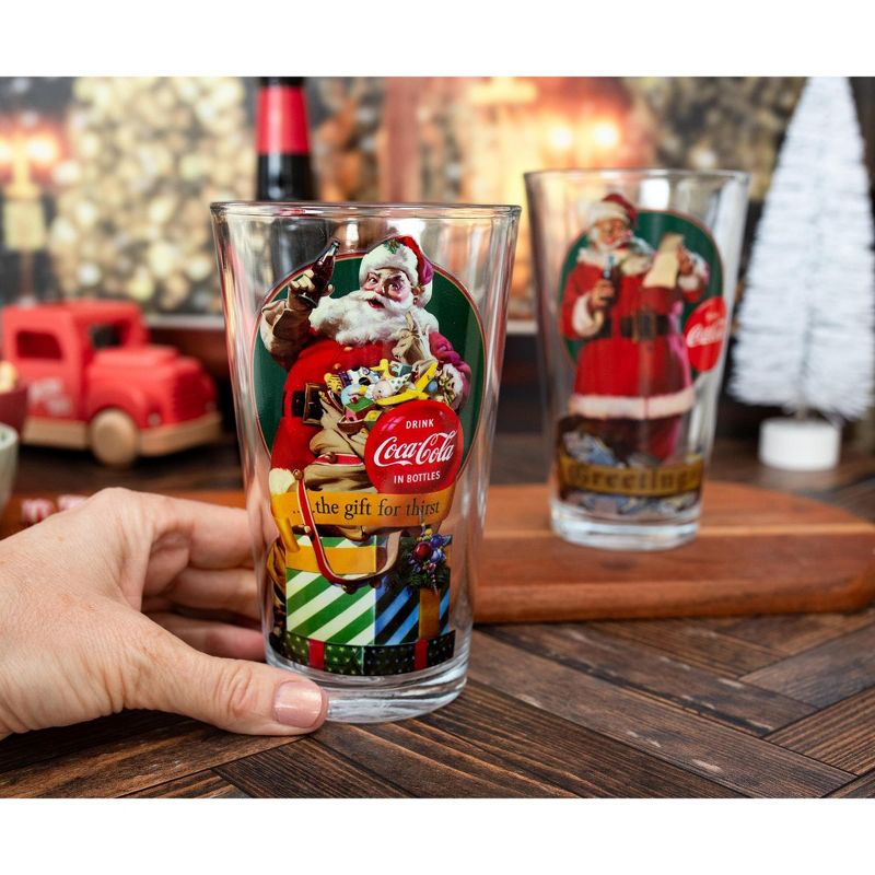 Silver Buffalo Coca-Cola Vintage Santa Claus 16-Ounce Pint Glasses | Set of 2, 4 of 9