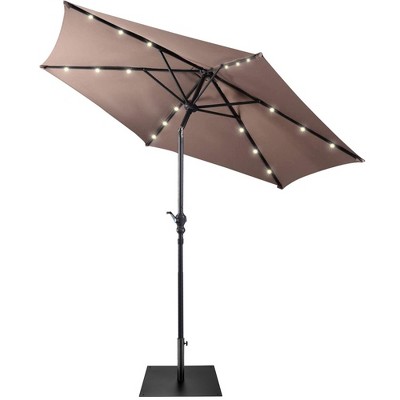 Tangkula 9 Ft Patio Table Market Umbrella w/ 18 Solar LED Lights & Heavy-duty Base