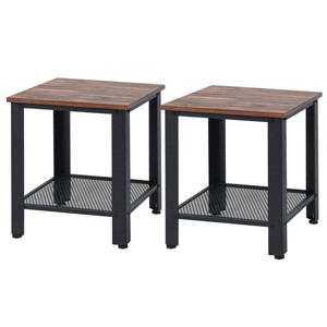Tangkula 2 PCS Industrial Coffee End Table Bedside Nightstand W/ Shelf Black/Silver - 1 of 4