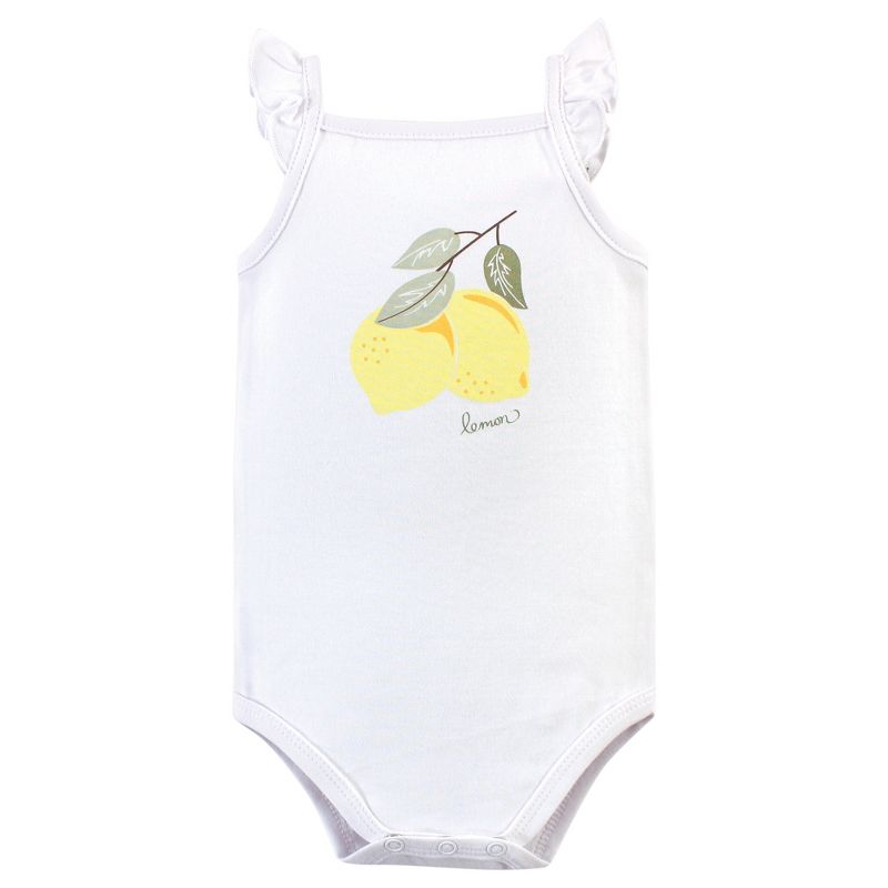 Hudson Baby Infant Girl Cotton Sleeveless Bodysuits 5pk, Lemon, 3 of 8