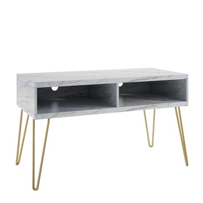 Athena 42'' White Faux Marble TV Stand with Gold Legs