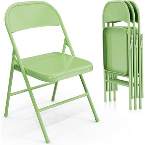 VINGLI Folding Chairs All Steel Metal Frame, Durable Portable and Versatile for Indoor Outdoor Use, Green, Set of 4 - 1 of 4