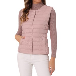 INSPIRE CHIC Women's Winter Sleeveless Lightweight Button Up Quilted Round Neck Puffer Vest - 1 of 4