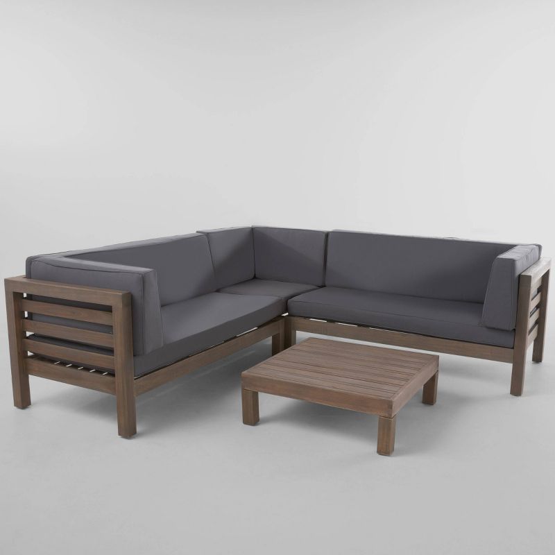 Oana 4pc Acacia Wood Patio Sectional Chat Set w/ Cushions - Christopher Knight Home, 3 of 10