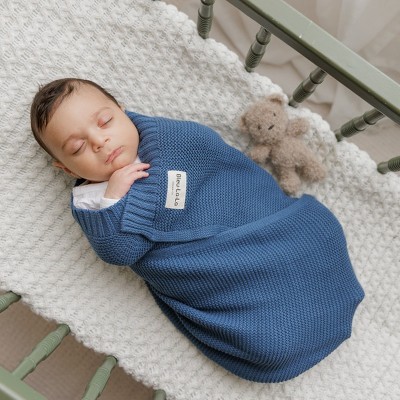 Organic Cotton Knit Baby Swaddle Blanket in Cobalt Blue