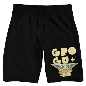 The Mandalorian Chibi Wide-Eyed Grogu Men's Black Sleep Pajama Shorts - 1 of 4