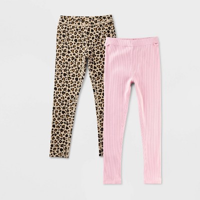 Girls' 2pk Adaptive Leggings - Cat & Jack™ Brown/Light Pink
