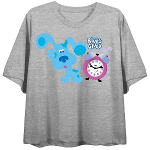 Blues Clues Classic Cowboy Blue Juniors Athletic Heather Gray Crop T-shirt - 1 of 3