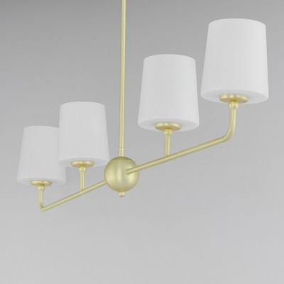 Satin Brass 4-Light Linear Chandelier with White Glass Shades