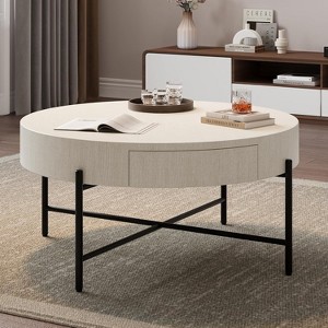 Homhougo Round Coffee Table with Drawers Farmhouse Coffee Table with Storage Wood Accent Center Table Natural Coffee Table for Living Room - 1 of 4