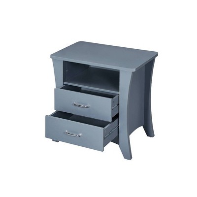 Gray 2-Drawer Wooden Nightstand with Open Shelf
