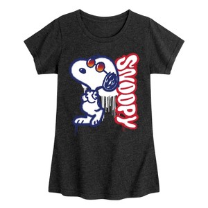 Girls' - Peanuts - Graffiti Snoopy Fitted Short Sleeve Graphic T-Shirt - 1 of 4