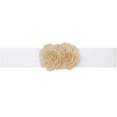 INSPIRE CHIC Women's Large Chiffon Rose Double-Flower Elastic Stretch Wide Corset Waist Belt 1 Pc