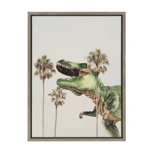 Kate & Laurel All Things Decor Sylvie Dinosaur Metallic Wall Art by July Art Prints Beach Palm Tree Dinosaur - 1 of 4