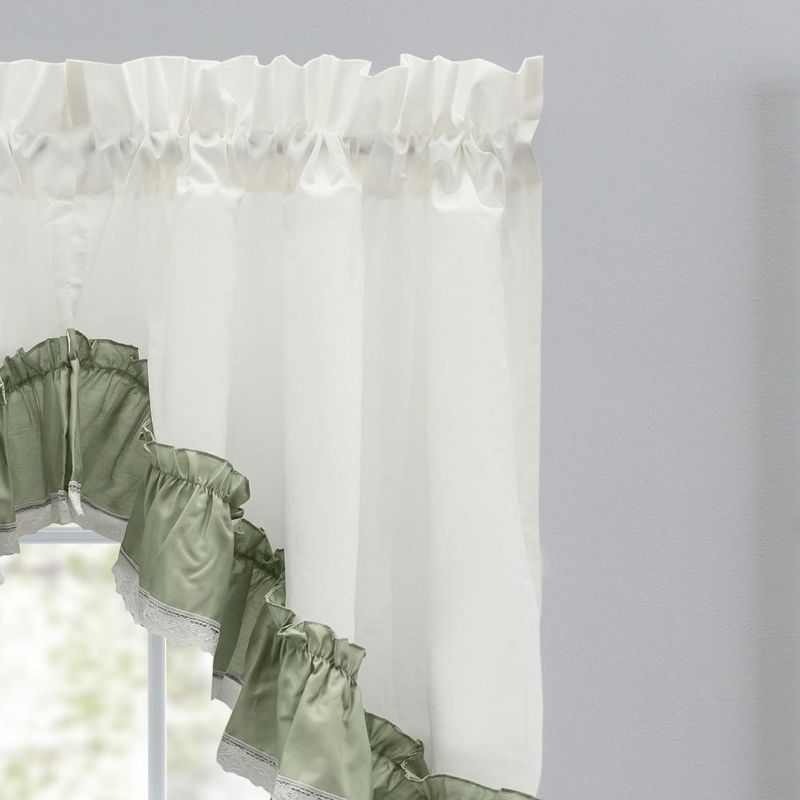 Ellis Curtain Madelyn Ruflled Victorian 1.5" Rod Pocket Swag for Windows Lace Edge 82" x 38" Sage, 3 of 5