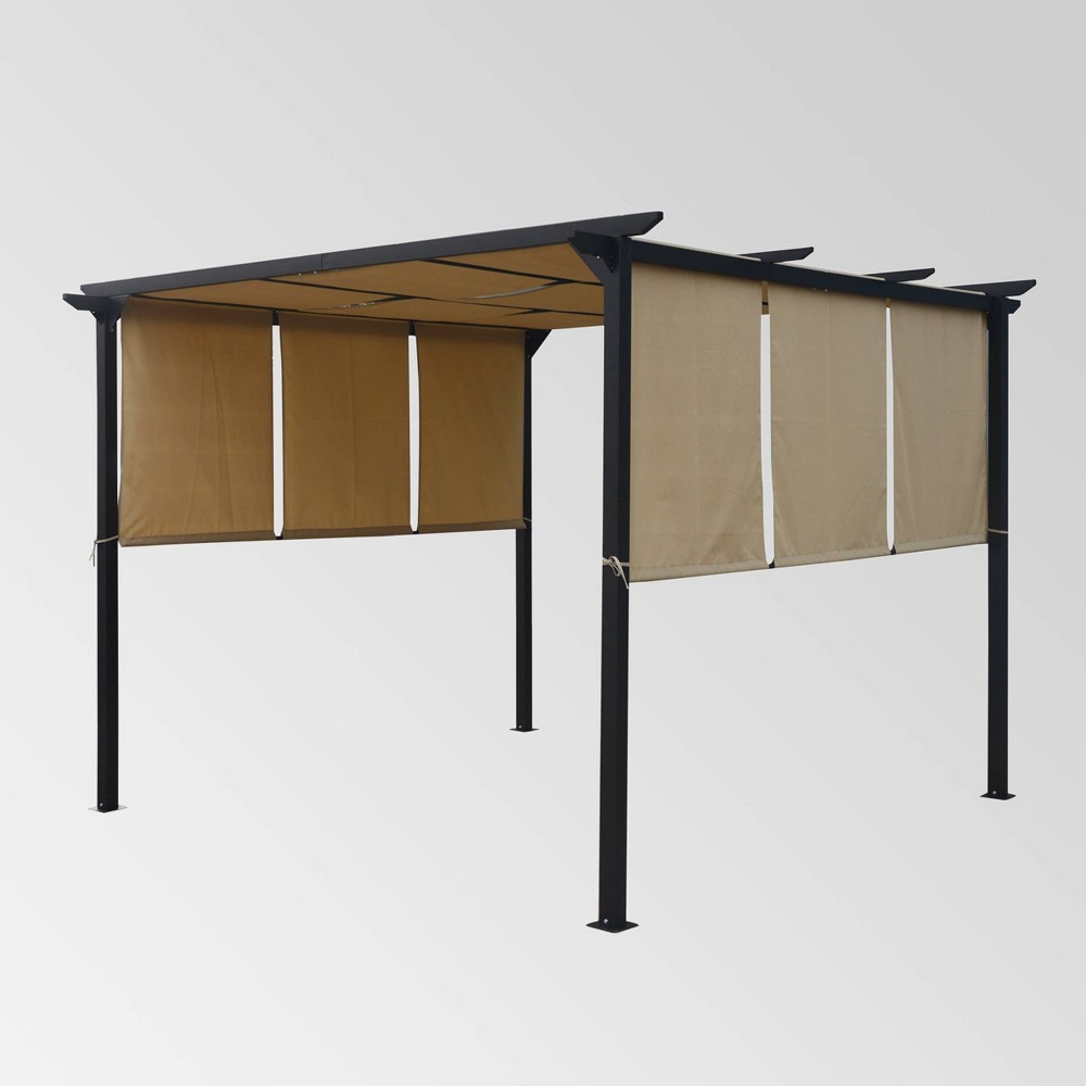 Lawrence 10 x 10 Steel Gazebo Beige Christopher Knight Home