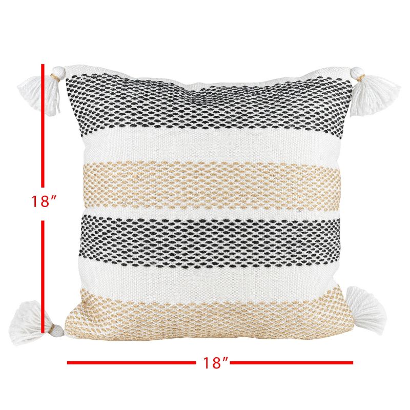 Tan & Black Tick Stripe 18X18 Hand Woven Filled Outdoor Pillow - Foreside Home & Garden, 6 of 7
