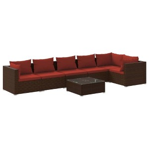 vidaXL Patio Lounge Set Outdoor Sectional Sofa Set 7 Piece Poly Rattan Brown with Cushions for Garden, Patio, Deck - 1 of 4