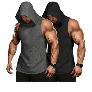 COOFANDY Men's 2 Pack Workout Hooded Tank Tops Bodybuilding Muscle Cut Off T Shirt Sleeveless Gym Hoodies - 1 of 4