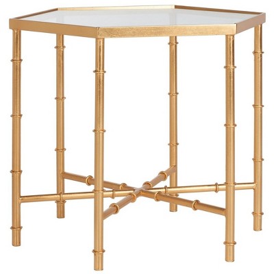 Gold Faux Bamboo Metal and Glass Accent Table