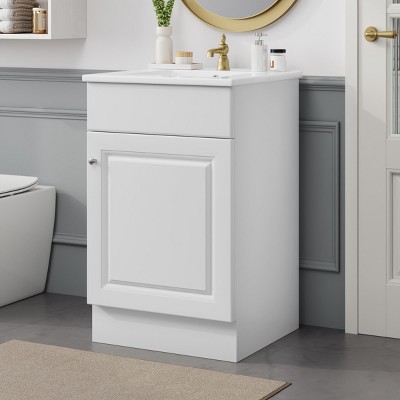 20" Bathroom Vanity With Sink, Bathroom Cabinets Modern With Door Shelf, Bathroom Storage Cabinets Floor Standing With Drawer-Cuddlewood