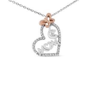 Haus of Brilliance Two Tone Silver 1/5 cttw Diamond "Mom" and Heart Pendant Necklace - 1 of 4