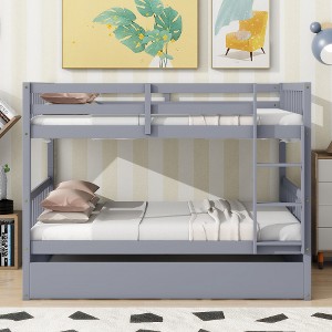 Ridstar 78.6 in. W Full-Size Rubberwood Bed with Pull-Out Bed, Ladder & Guardrail-Gray - 1 of 4