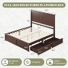 AMERLIFE Solid Wood Storage Mid-Century Bed Frame with 50" Headboard, 2 Drawers, No Box Spring Needed, Noise-Free - 2 of 4